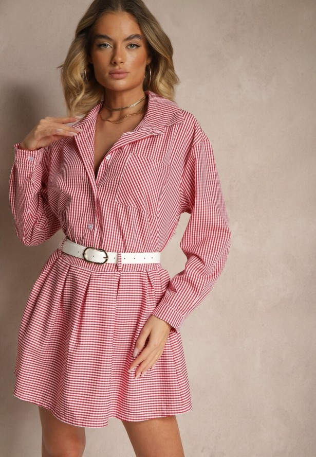 Czerwony Komplet Spódnica o Rozkloszowanym Kroju i Koszula Novarelle