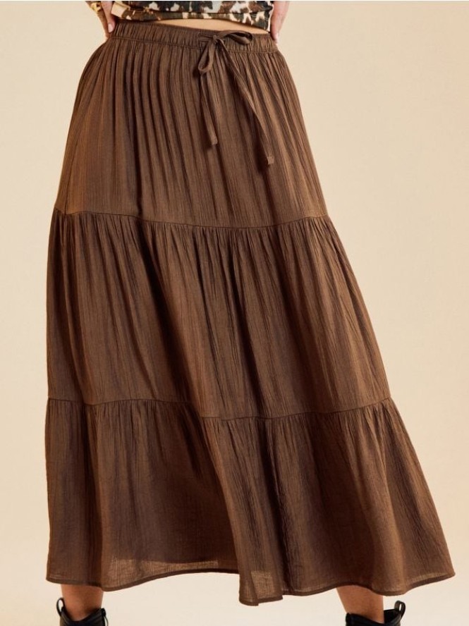 Wiskozowa spódnica midi z efektem stopniowania - khaki