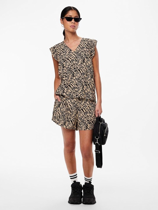 Pieces Top w kolorze beżowo-czarnym rozmiar: XS