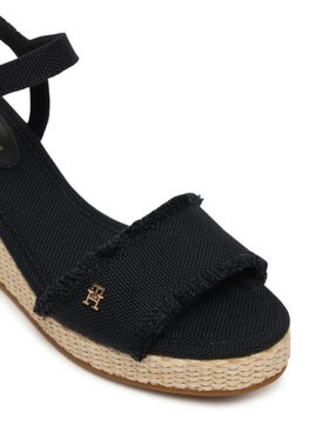 Tommy Hilfiger Sandały Mid Woven Wedge Espad Fringe FW0FW09470 Czarny