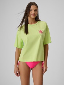 4F T-shirt boxy z nadrukiem damski - zielony XL