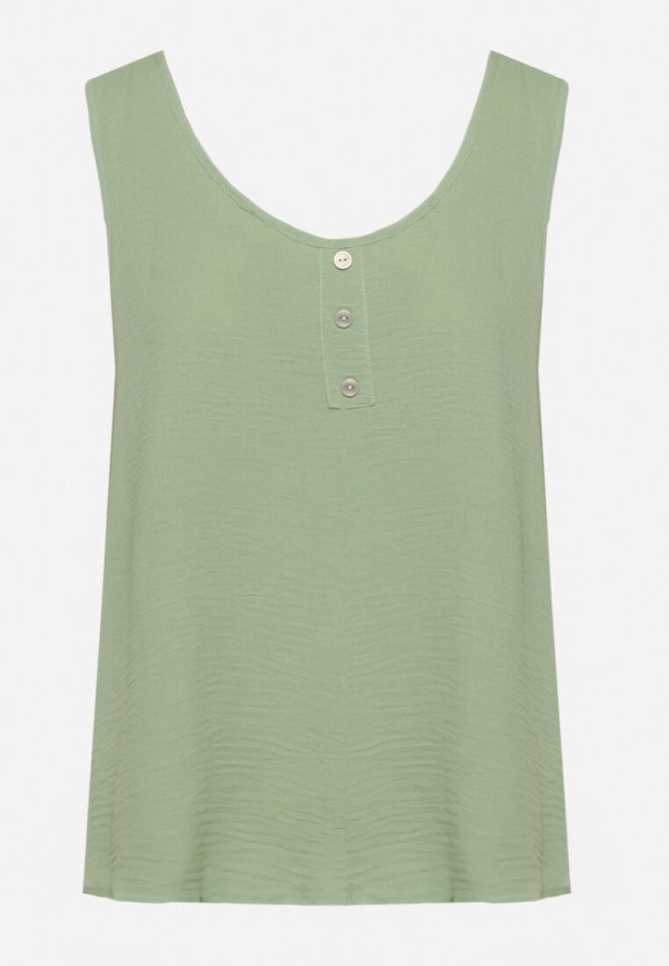Jasnozielony Top na Szerokich Ramiączkach Zdobiony Guzikami Jenadorea