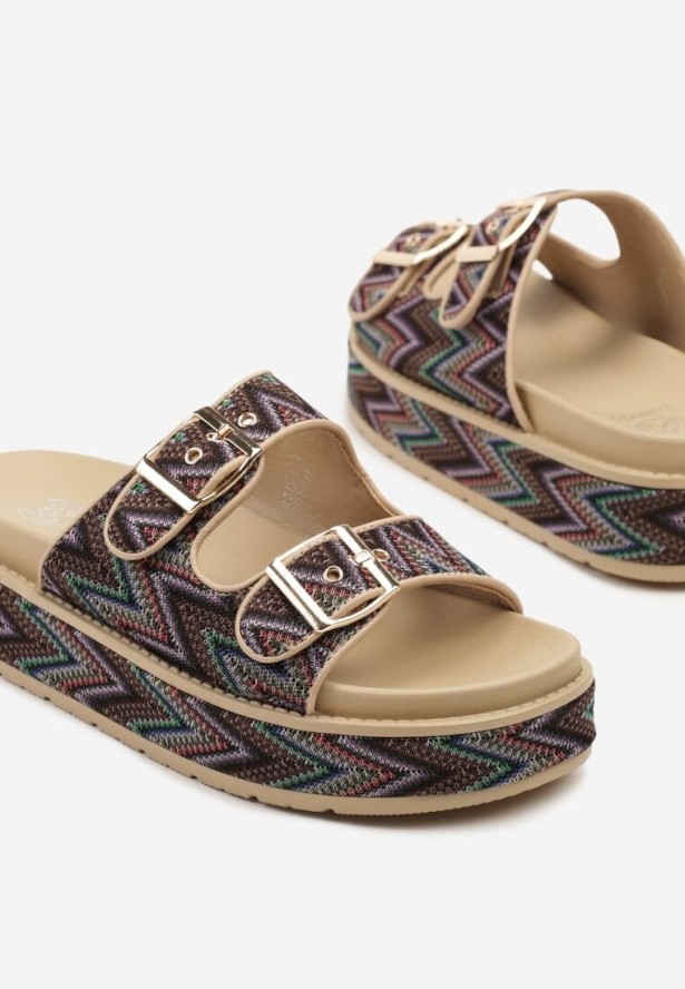 Fioletowe Klapki na Platformie w Stylu Etno Redaelle