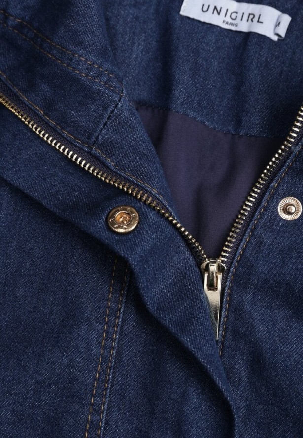 Niebieska Przejściowa Kurtka Jeansowa Balloon z Bawełny z Kołnierzykiem Abijena