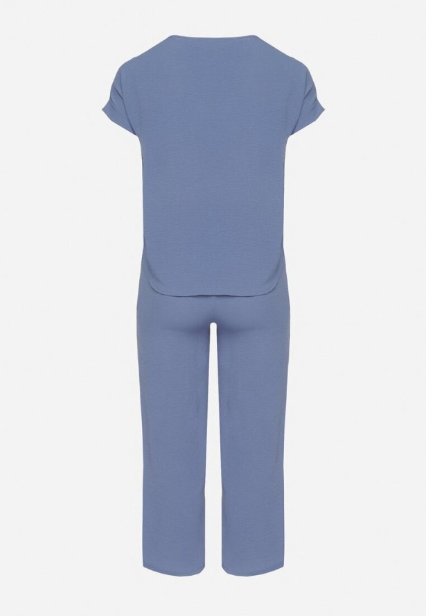 Niebieski Komplet o Fasonie Oversize Bluzka i Szerokie Spodnie Amisora