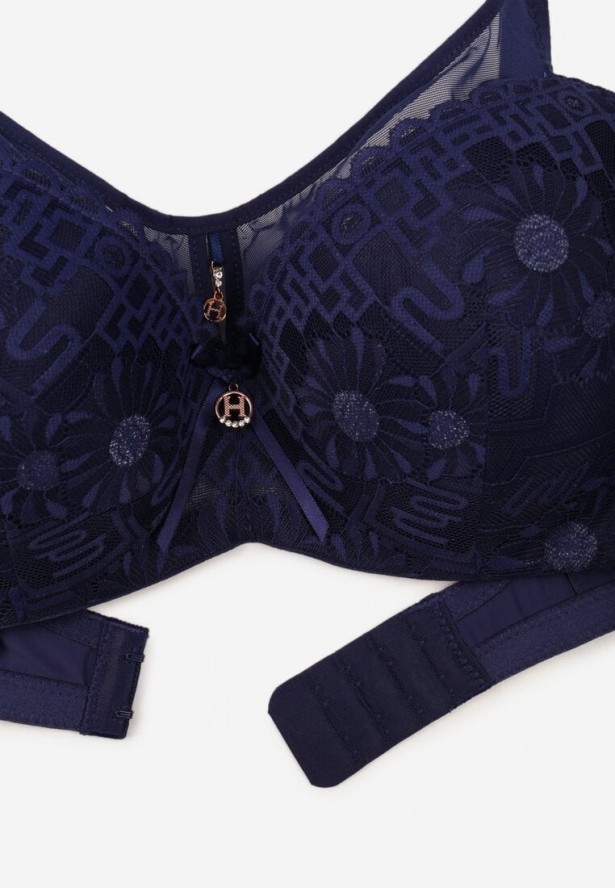 Granatowy Biustonosz z Koronką i Transparentną Wstawką Heliphine