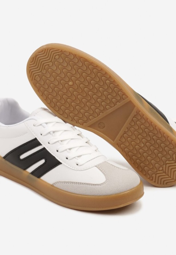 Biało-Czarne Sneakersy w Stylu Klasycznych Tenisówek z Ozdobnymi Przeszyciami Nartewia
