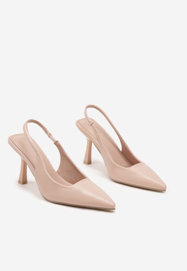 Beżowe Sandały Slingback na Szpilce z Noskiem w Szpic Nanoril