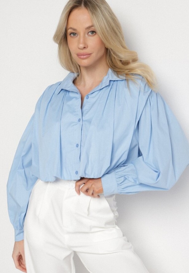 Jasnoniebieska Bawełniana Koszula o Krótkim Kroju Nuriella