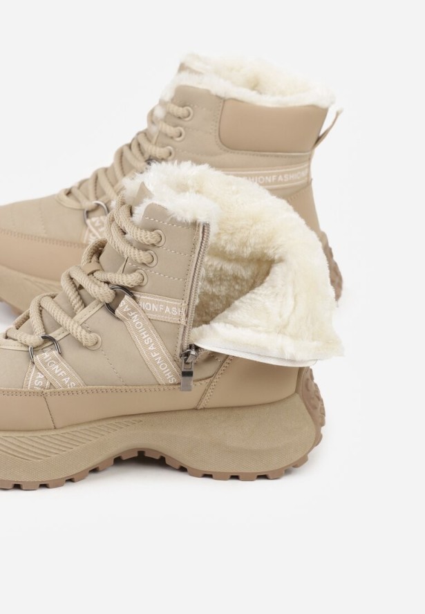 Ciemnobeżowe Śniegowce na Grubej Podeszwie z Geometrycznym Wzorem Alwedea