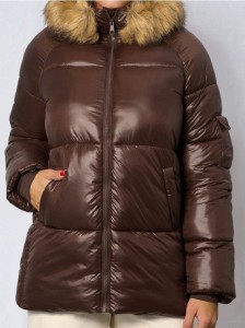 Pikowana kurtka puffer - brązowy