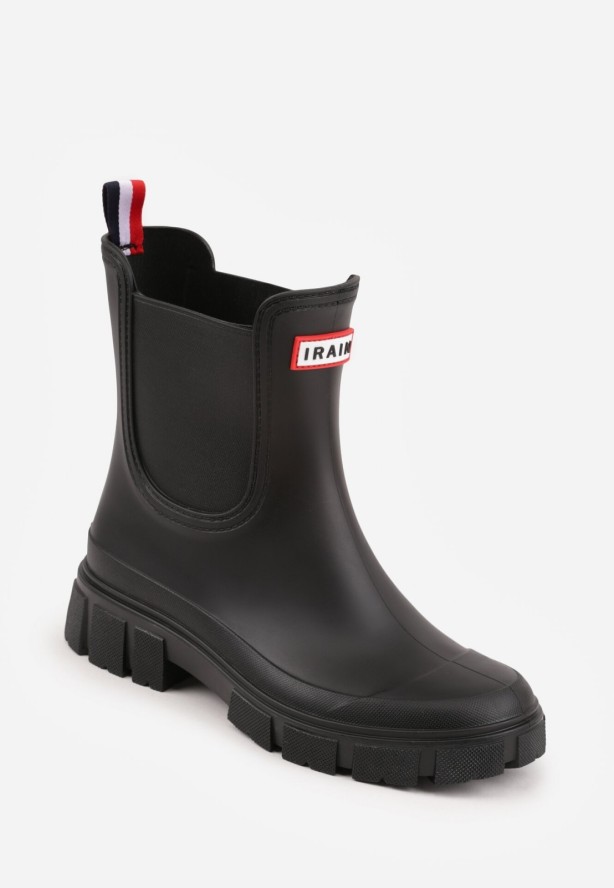 Czarne Kalosze o Fasonie Sztybletów na Podeszwie z Bieżnikiem Taylina