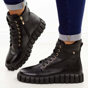 Czarne pu botki damskie na traperze Potocki 19316