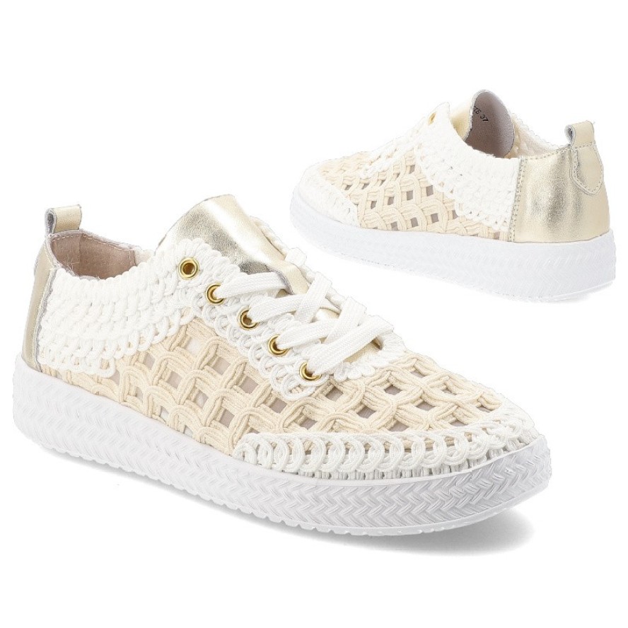 Półbuty damskie S.Barski, z materiału pleciona cholewka sznurowanie lekka podeszwa styl casual, białe, GR61-5951