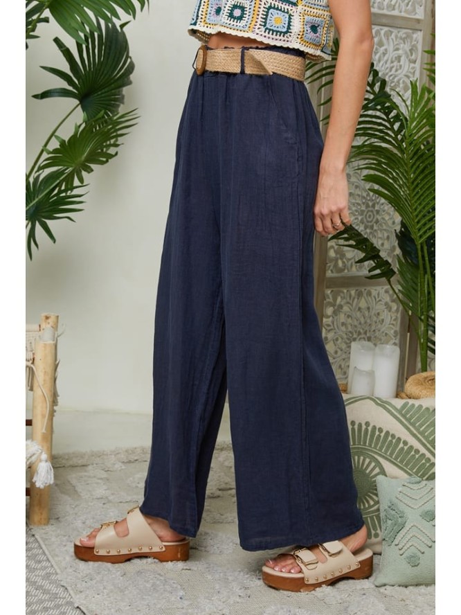 Lin Passion Lniane spodnie w kolorze granatowym rozmiar: 38/40
