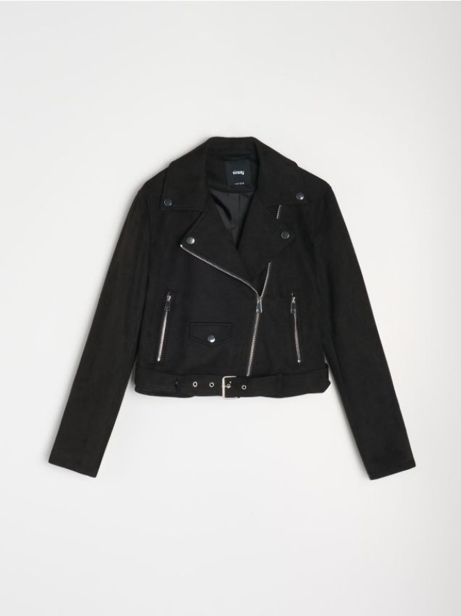 Kurtka ramoneska z paskiem - czarny