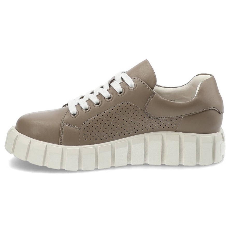 Sneakersy damskie Artiker, naturalna skóra licowa z perforowaną cholewką klasycznym sznurowaniem oraz solidną podeszwą, taupe, 50C1340