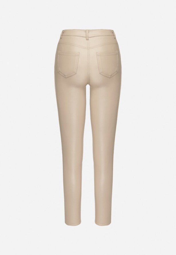 Beżowe Dopasowane Spodnie z Imitacji Skóry Viremi