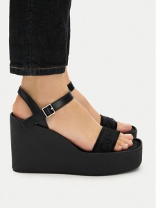 Calvin Klein Sandały Wedge 70 Sndl Webbing Lth HW0HW02882 Czarny