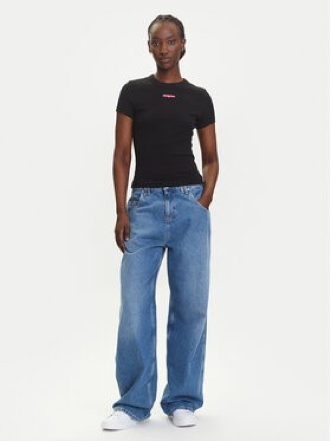 Tommy Jeans T-Shirt Script Label DW0DW21402 Czarny Slim Fit