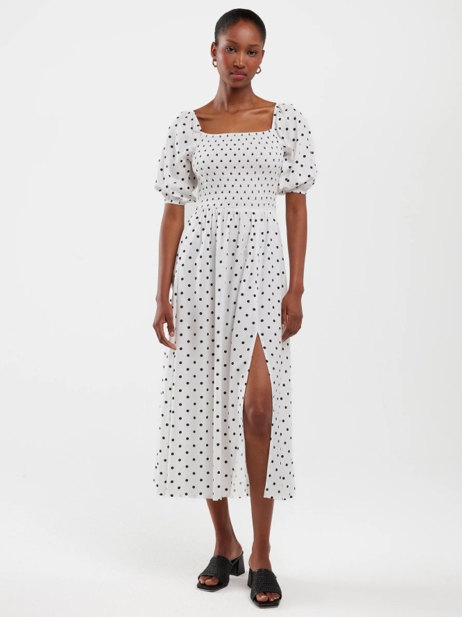 Sukienka damska midi z wiskozy w kropki biała Sotini 100