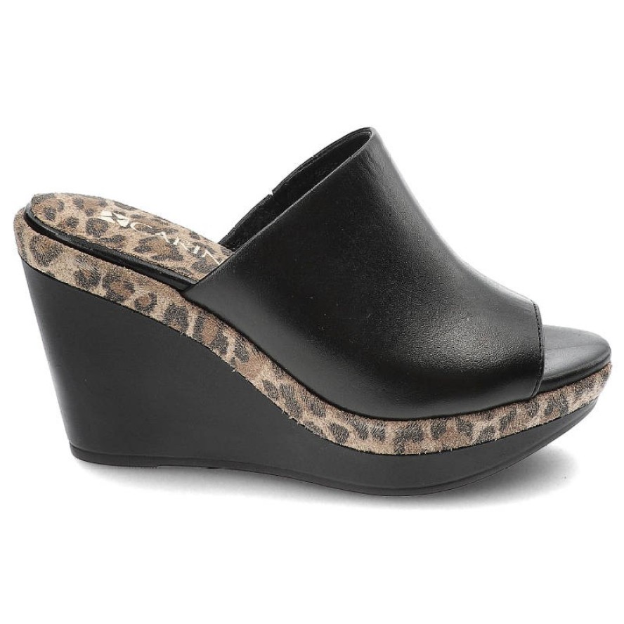 Czarne Klapki Carinii Eleganckie Buty Na Koturnie