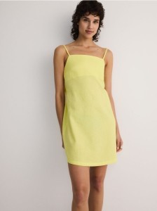 Sukienka mini z lnem - żółty