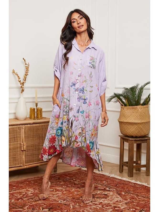 Fleur de Lin Lniana sukienka "Faroudja" w kolorze fioletowym rozmiar: L