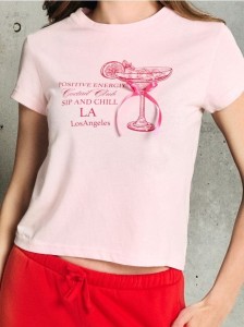 Bawełniana koszulka z nadrukiem i kokardką - różowy