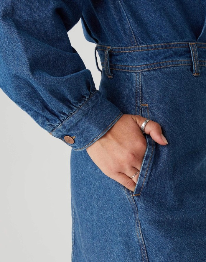 SUKIENKA JEANSOWA WRANGLER PUFF SLEEVE WESTERN MID INDIGO W9P4LLX8E 112132455