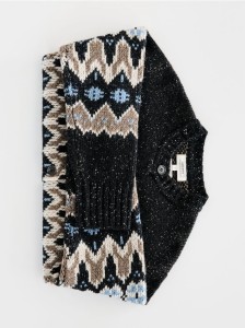 Wzorzysty kardigan z wełną - wielobarwny