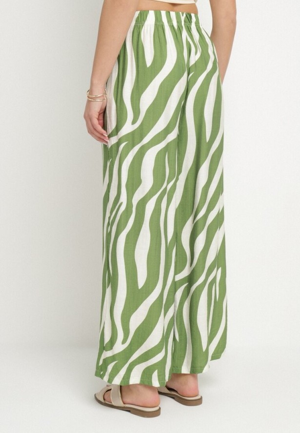 Zielono-Białe Szerokie Spodnie z Wysokim Stanem z Paskami Lisavitia