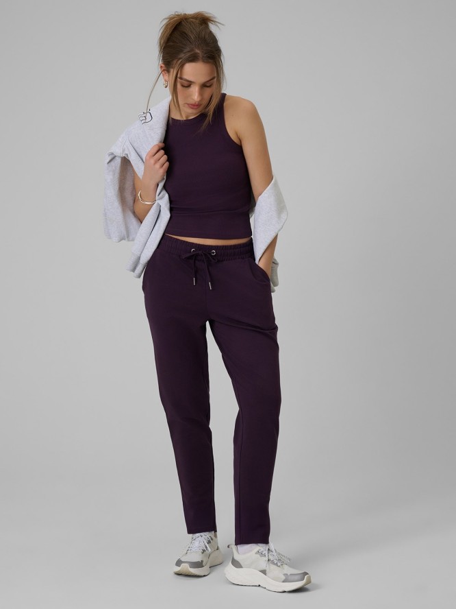 4F Top slim z prążkowanej dzianiny damski - fioletowy M