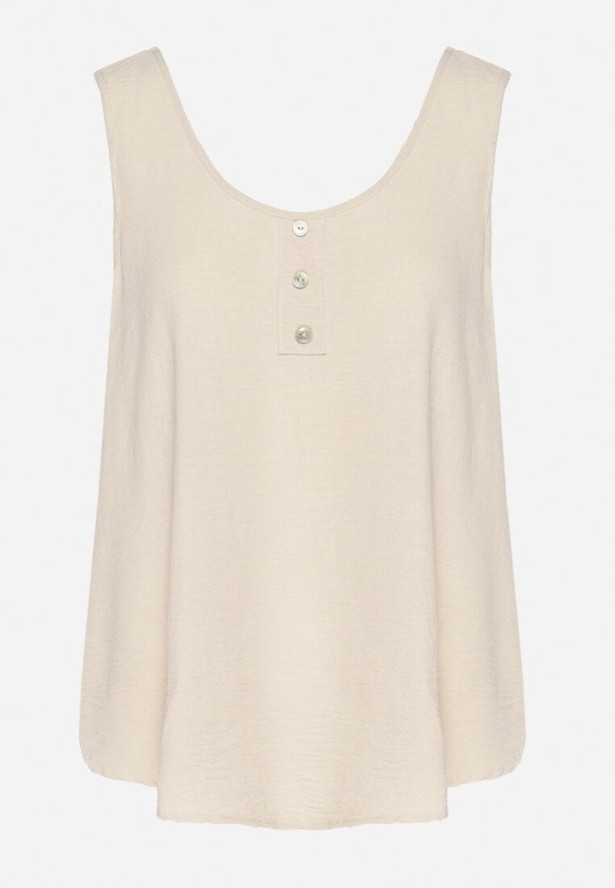 Beżowy Top na Szerokich Ramiączkach Zdobiony Guzikami Jenadorea