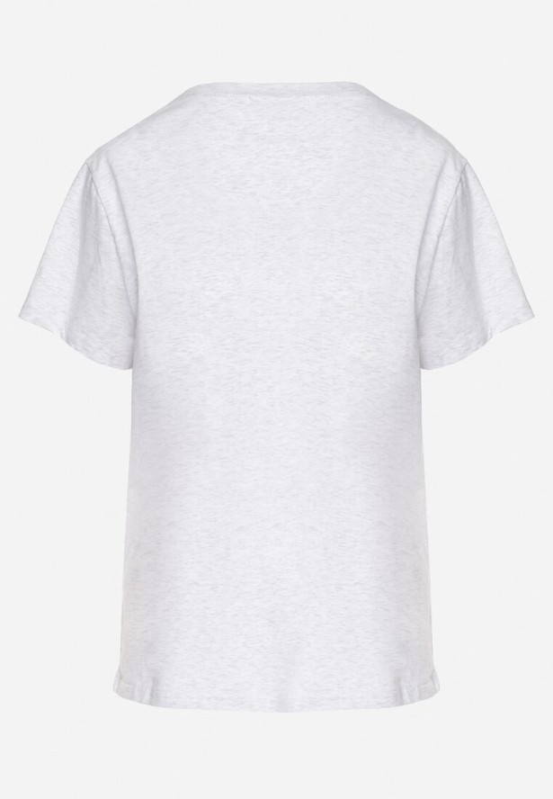 Jasnoszary Gładki T-shirt z Bawełny o Klasycznym Kroju Natime