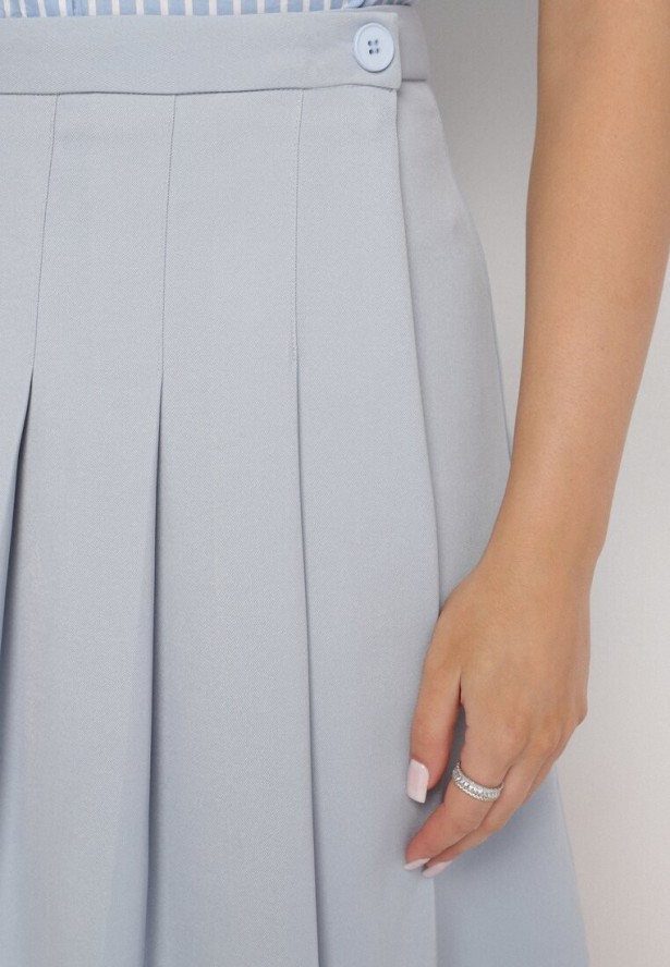 Niebieska Spódnica Kopertowa Plisowana Rozkloszowana Divisse