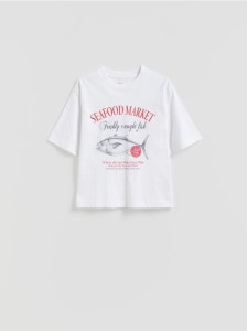 Bawełniany t-shirt z nadrukiem - biały