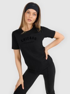 4F T-shirt regular z nadrukiem damski - czarny S
