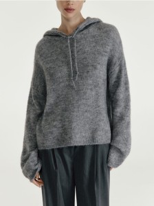 Sweter z kapturem z wełną - szary