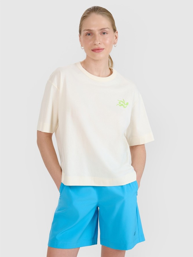 4F T-shirt regular z nadrukiem damski - biały XL