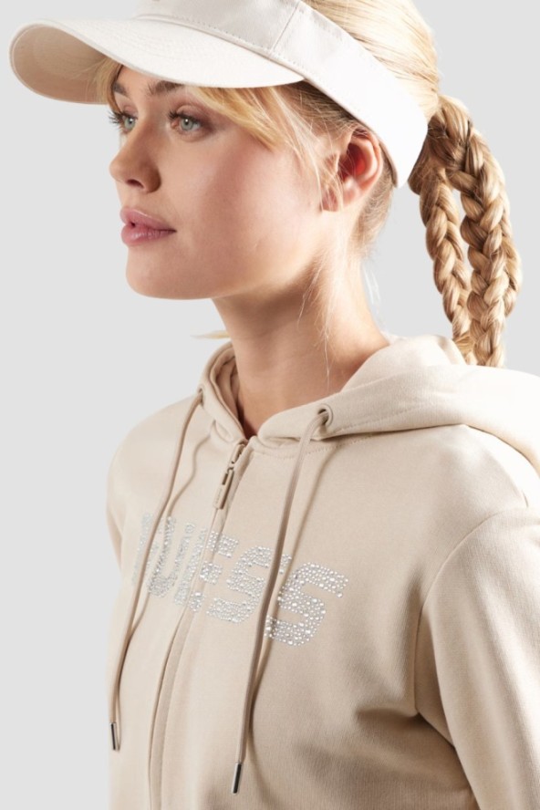 GUESS Beżowa bluza damska z cyrkoniami Primula, Rozmiar L