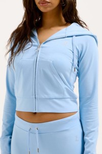 JUICY COUTURE Błękitna bluza damska Single Jersey Ola Hoodie, Rozmiar S