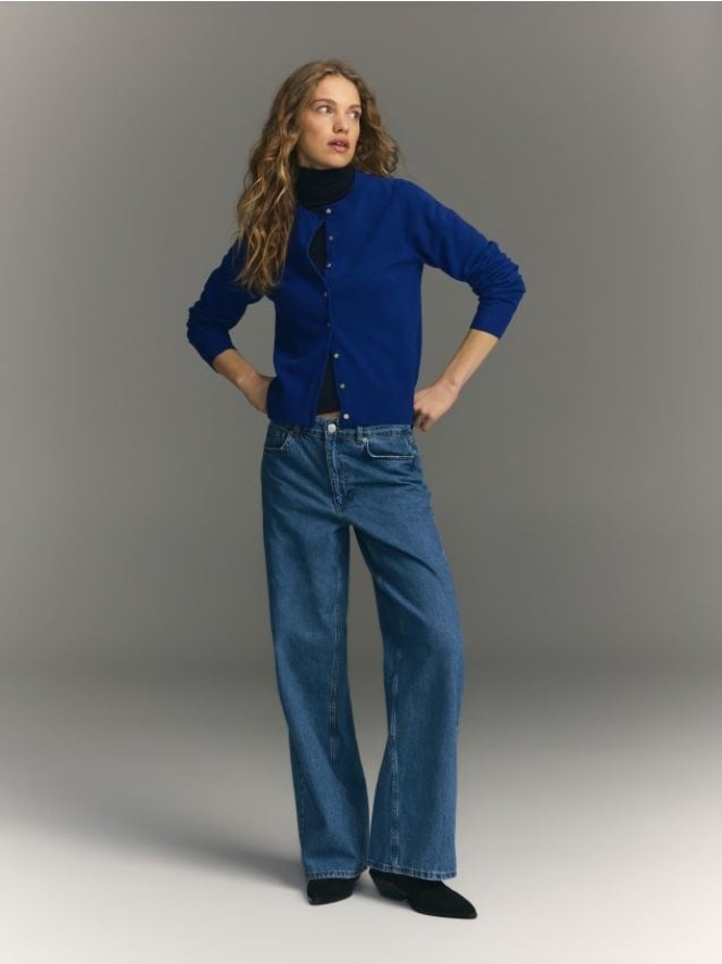 Kardigan z wełny merino - niebieski