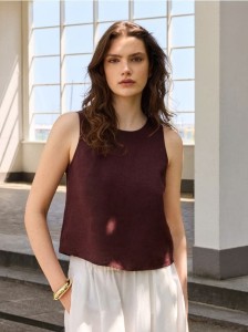 Lniana bluzka - brązowy