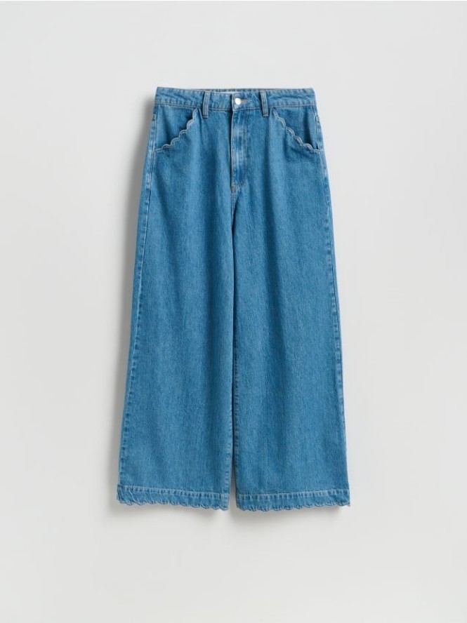Jeansy wide leg ze średnim stanem - niebieski