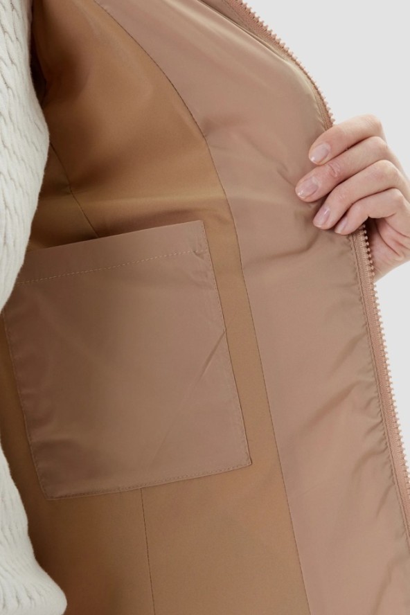 GUESS Brązowa długa damska kurtka New Aleta, Rozmiar S