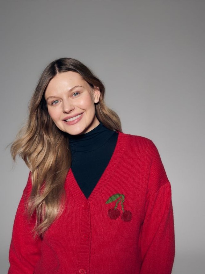 Kardigan z wełną - bordowy