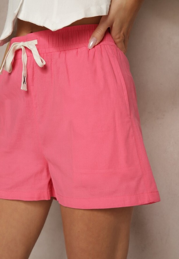 Fuksjowe Szorty z Bawełny High Waist Elliorea