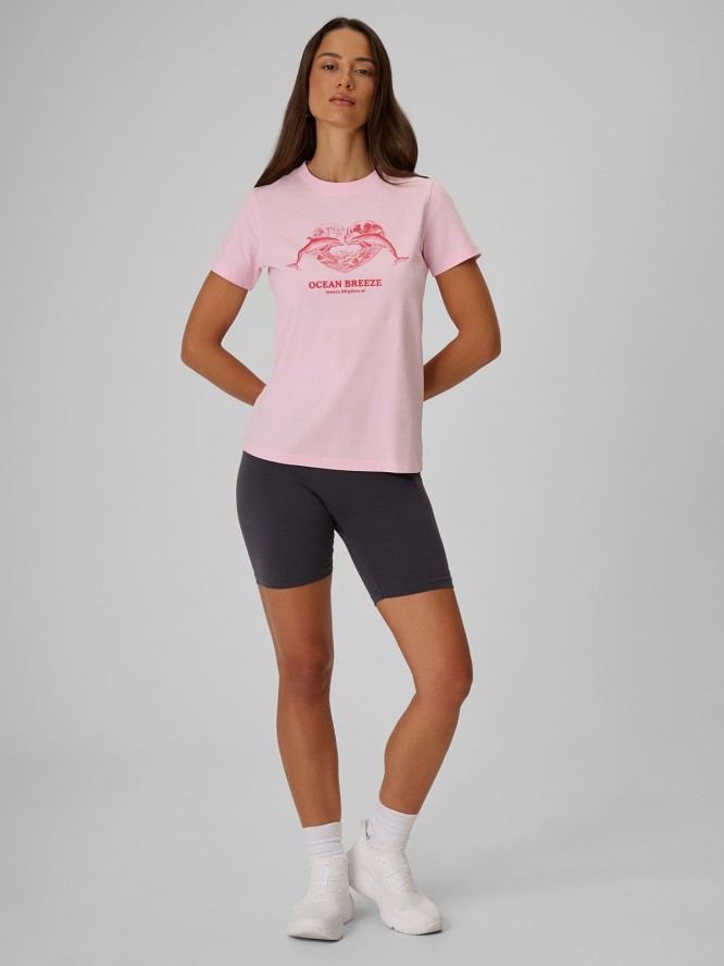 4F T-shirt regular z nadrukiem damski - różowy L