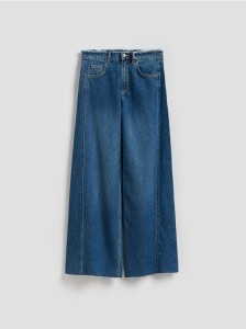 Jeansy wide leg z rozdarciami - niebieski